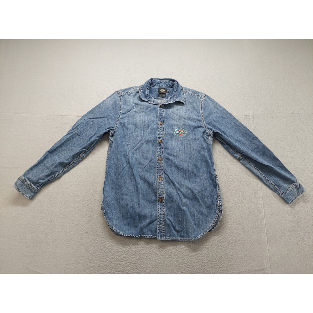 Ari Zona Denim‎ Women Tops S Blue Button Front Collared Long Sleeve Logo Casual